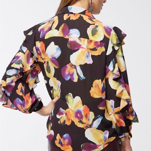 Chico’s Sz 0.5 Chiffon Botanical Shirt - Picture 3 of 13